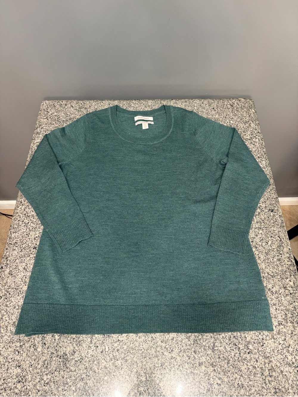 ELLEN TRACY Womens 100% Fine Merino Wool Green Crew Pullover Sweater Plus 1X